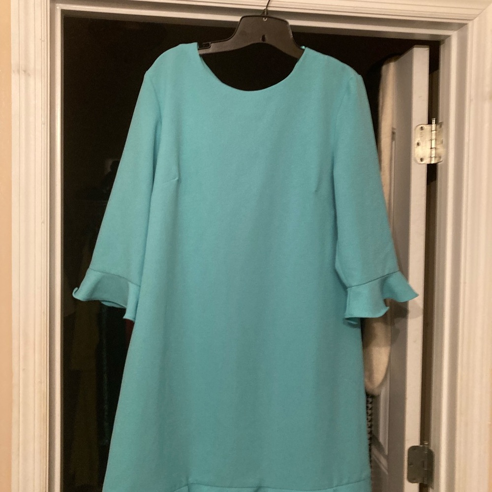 Madison Leigh Blue Midi Dress with 3/4 Bell Sleeves